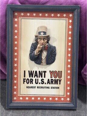 Vintage UNCLE SAM "I WANT YOU" For US ARMY - Carved 3D Wooden Sign 9” x 13”